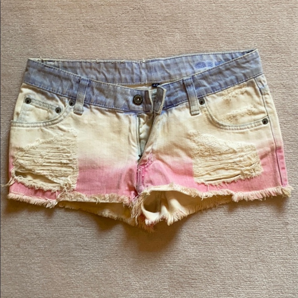 Red white and blue denim shorts